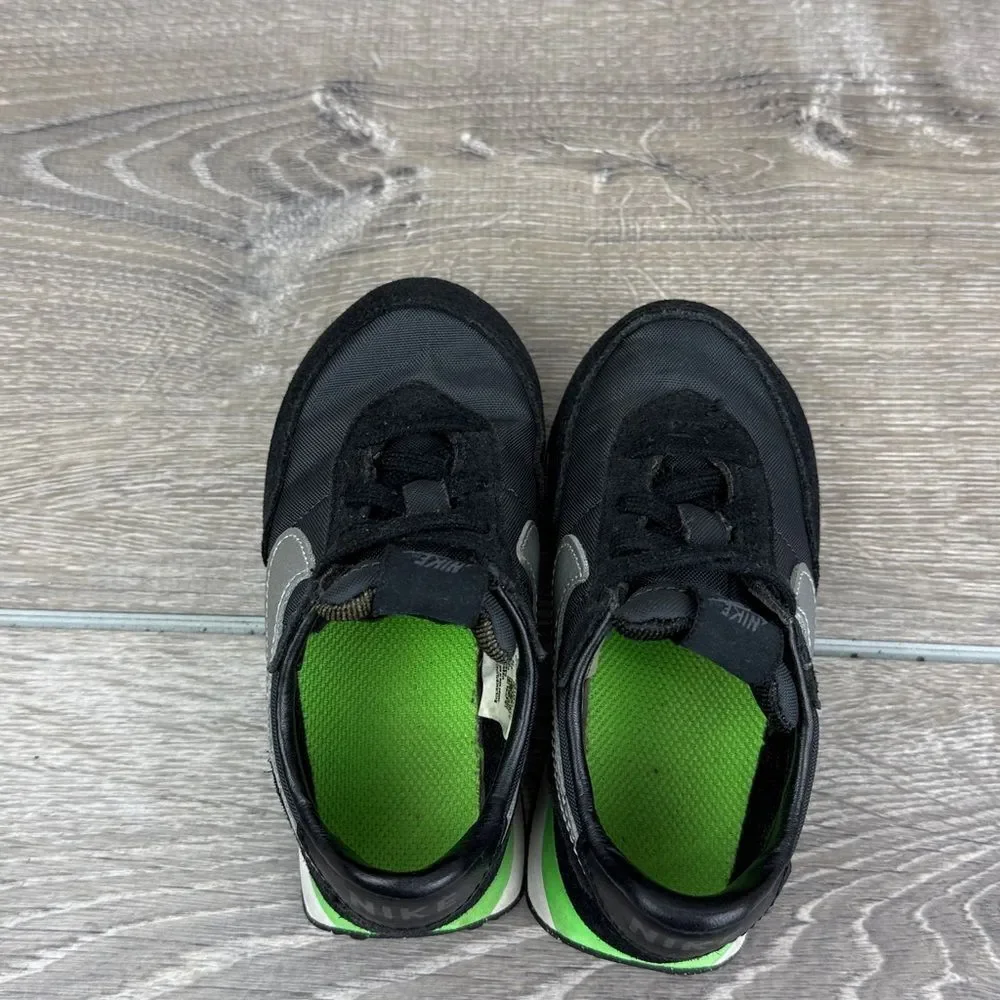 Nike Waffle Trainer 2 Toddler Boy Sz 8 Black Silver Green Low Lace Up Sneakers